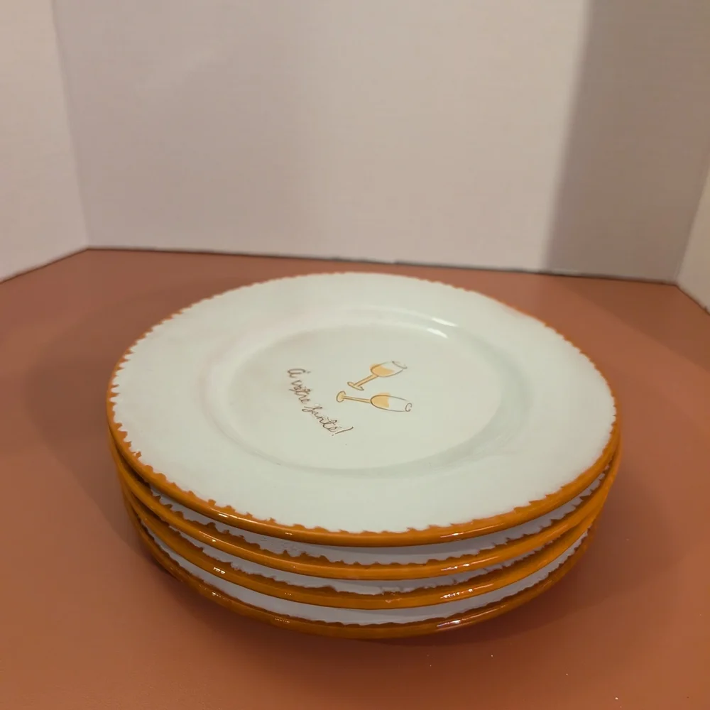Lot of 4 (FOUR) Hallmark Wine & Cheese Stoneware Appetizer/Salad Plates - 8.5